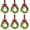 6 Pcs Christmas Kitchen Cabinet Wreaths Decorative Boxwood Wreaths with Ribbon Artificial Greenery Wreath Small Farmhouse Wreaths for Kitchen, 21.3 x 8.7 Inch (Dual Red Black Plaid with Linen)